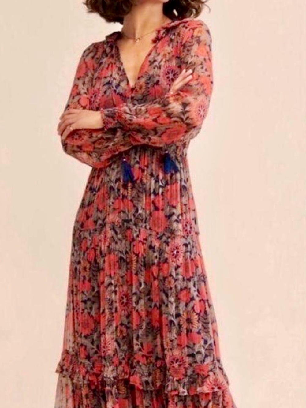 Anthropologie Multi Floral V-Neck Maxi Dress